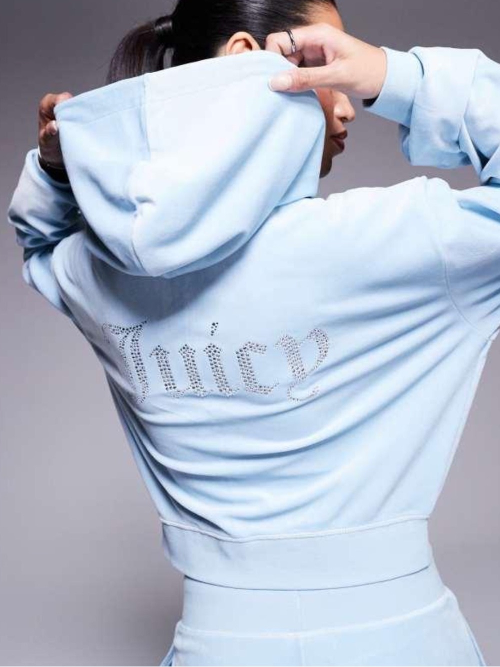 Juicy Couture Light Blue Rhinestone Logo Teddy Jacket